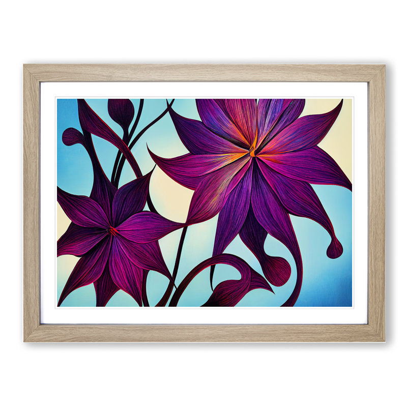 Cool Modern Flowers - Framed Print, 46cm H x 64cm W x 2cm D, Oak Framed