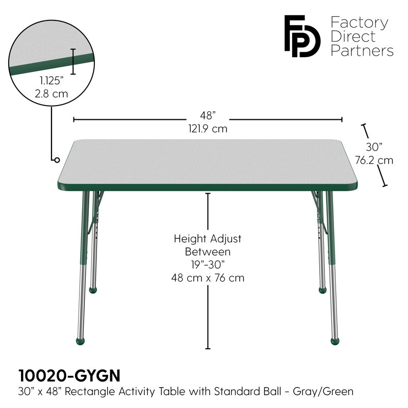 Rectangular Classroom Table, Gris, vert