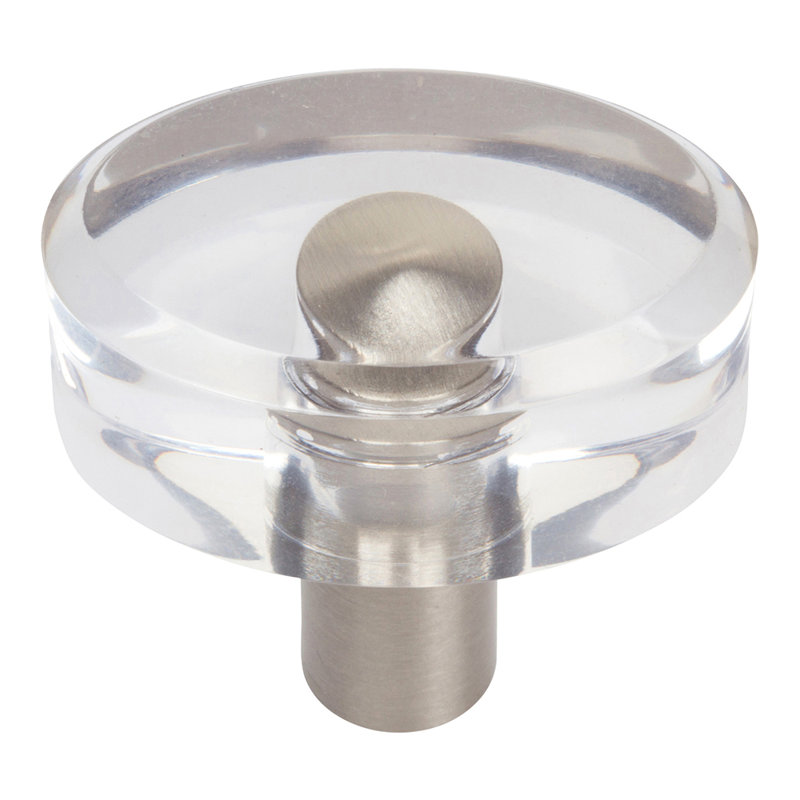 Brushed Nickel Oval Knob with Round Glass Top