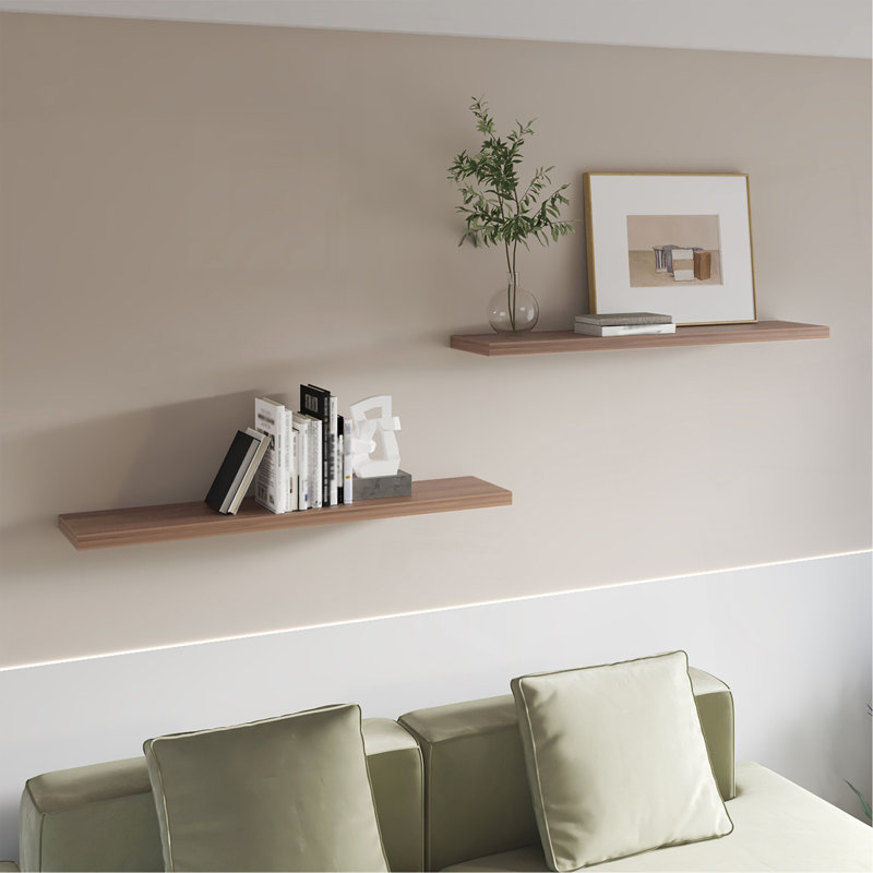 Ensemble de 2 tablettes flottantes brun clair en mélamine