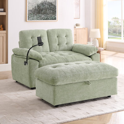 Oversized Chaise Lounge Chair Indoor with Ottoman&Adjustable Backrest,Chenille Tufted Recliner Comfy Loveseat Sofa Chair with USB&Phone Holder,Convertible Sleeper Couch Bed for Living Room