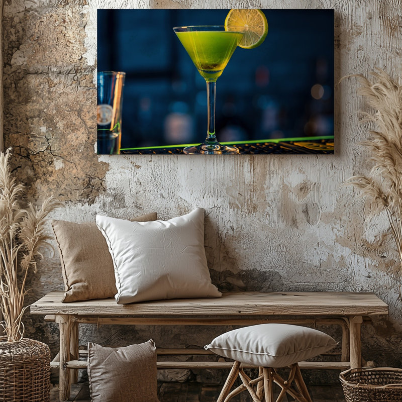 Toile «A Vibrant Green Cocktail», une surface brillante scintillante sous un doux art mural, H 20 po x l 20 po
