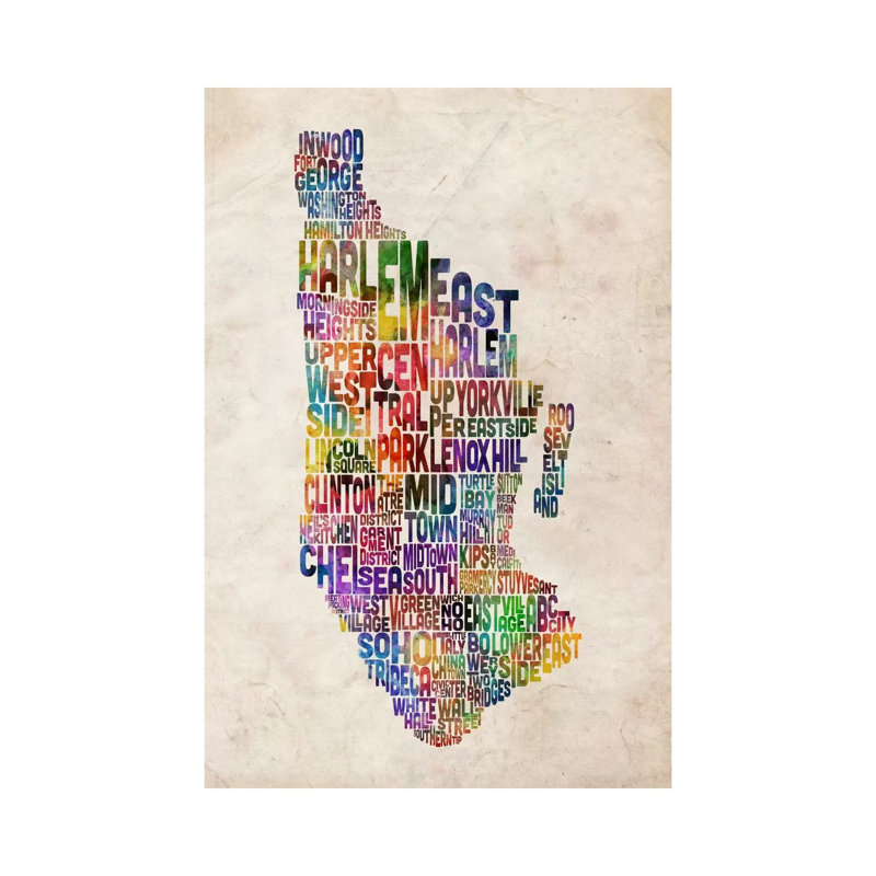 Manhattan New York Map by Michael Tompsett - Wrapped Canvas Painting, 101.6 cm H x 66.04 cm W x 3.175 cm D