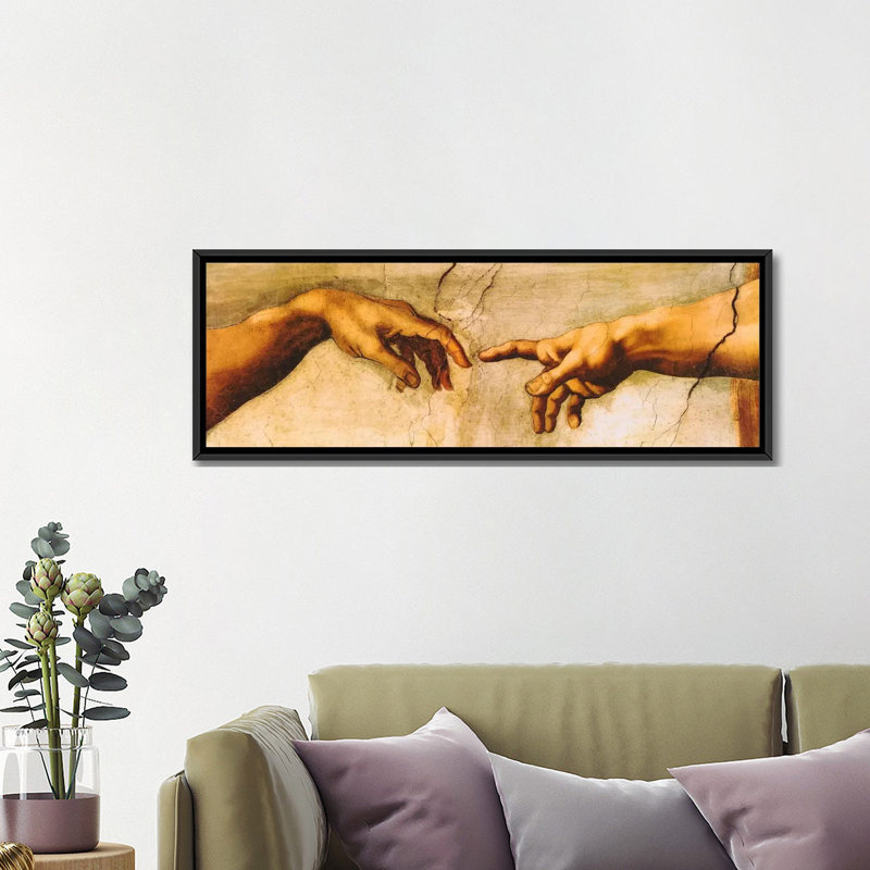 La création d'Adam par Michel-Ange - Galerie panoramique, H 20 po x l 60 po, Toile encadrée, Noir