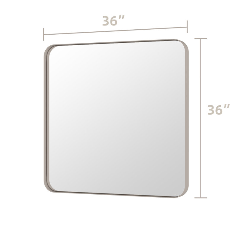 Miroir de salle de bain mural Premium Premium, Nickel brossé, Carrée, 36 po x 36 po