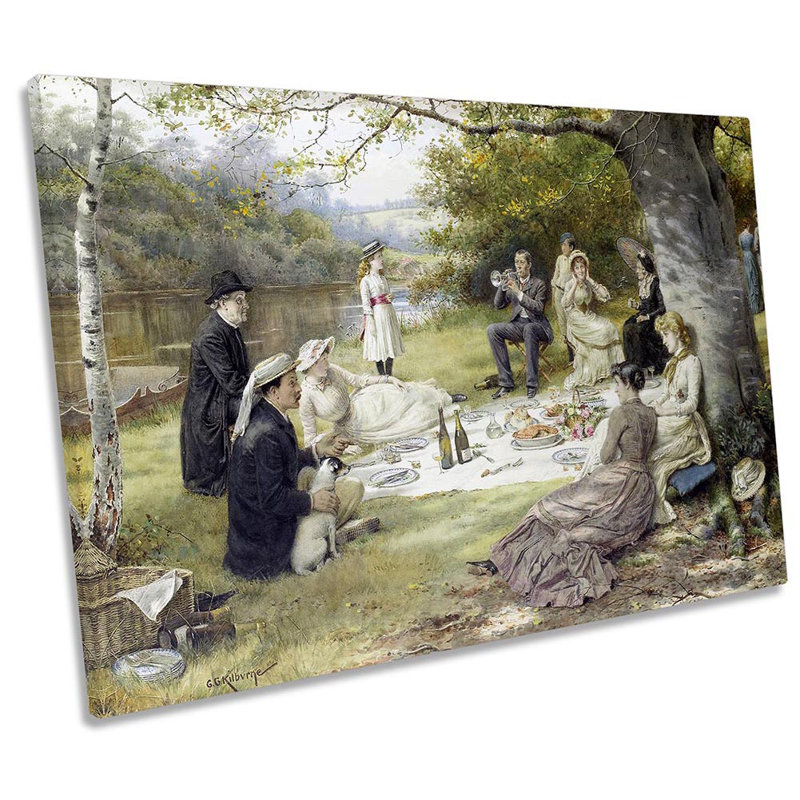 George Goodwin Kilburne The Picnic - Wrapped Canvas Print, 91.4cm H x 137.2cm W x 4cm D