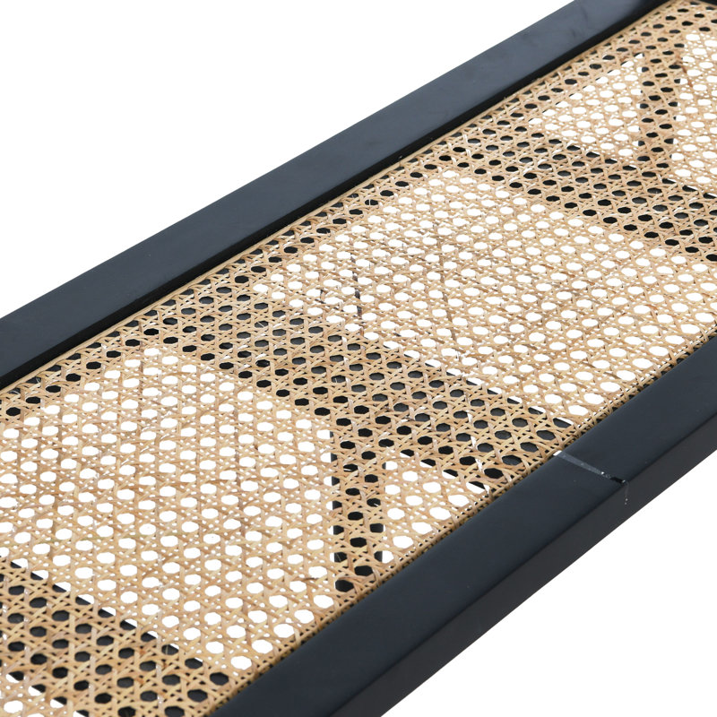 Ayleena Maxwelton Solid Wood Console Table with 2 Drawers and Woven Cane Storage Shelf, Black