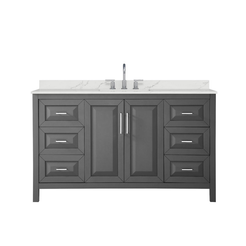 Daria 60'' W Vanity, Polished Chrome, Gray, White Quartz