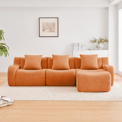 Canapé désossé, tissu en peluche de haute qualité à 3 places, conception antidérapante, conception épurée sans accoudoirs incurvés, chaise d'assemblage éponge haute densité 32D pour le salon, la chambre à coucher, orange