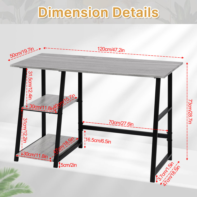 Neomi Metal Base Writing Desk, Black, Gray