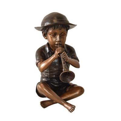 A little Boy Playing his Flute Bronze Fountain Size: 13" x 8" x 15"H