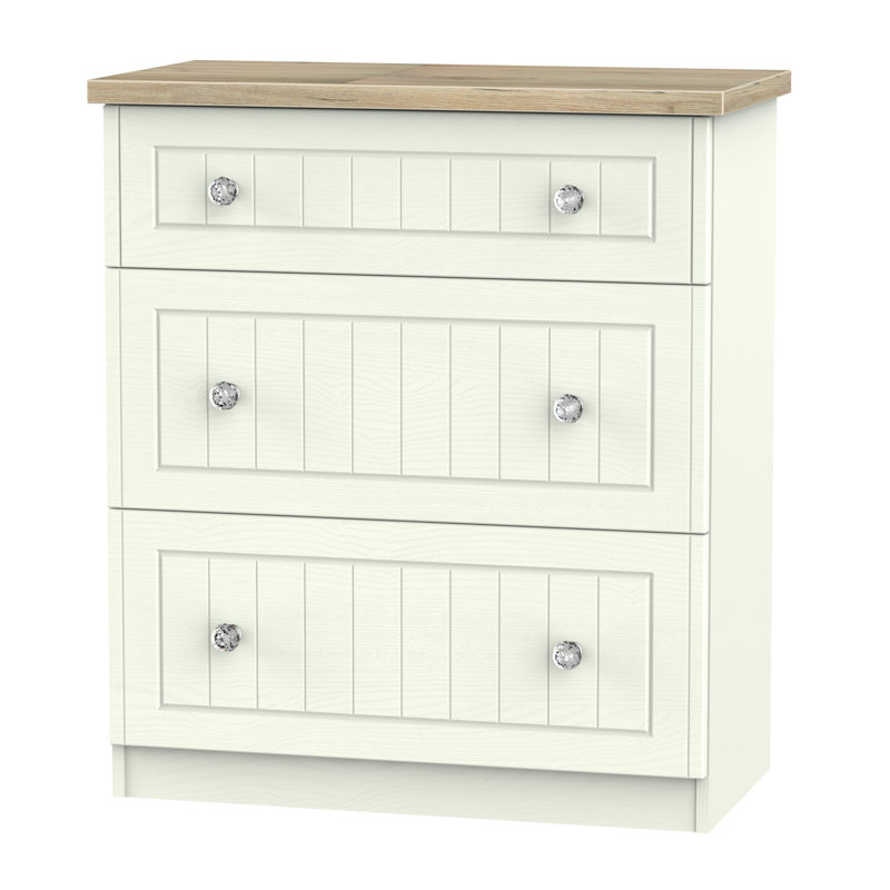 Fully Assembled Zenfield 3 Drawer Chest, Porcelain Ash/Bordeaux Oak