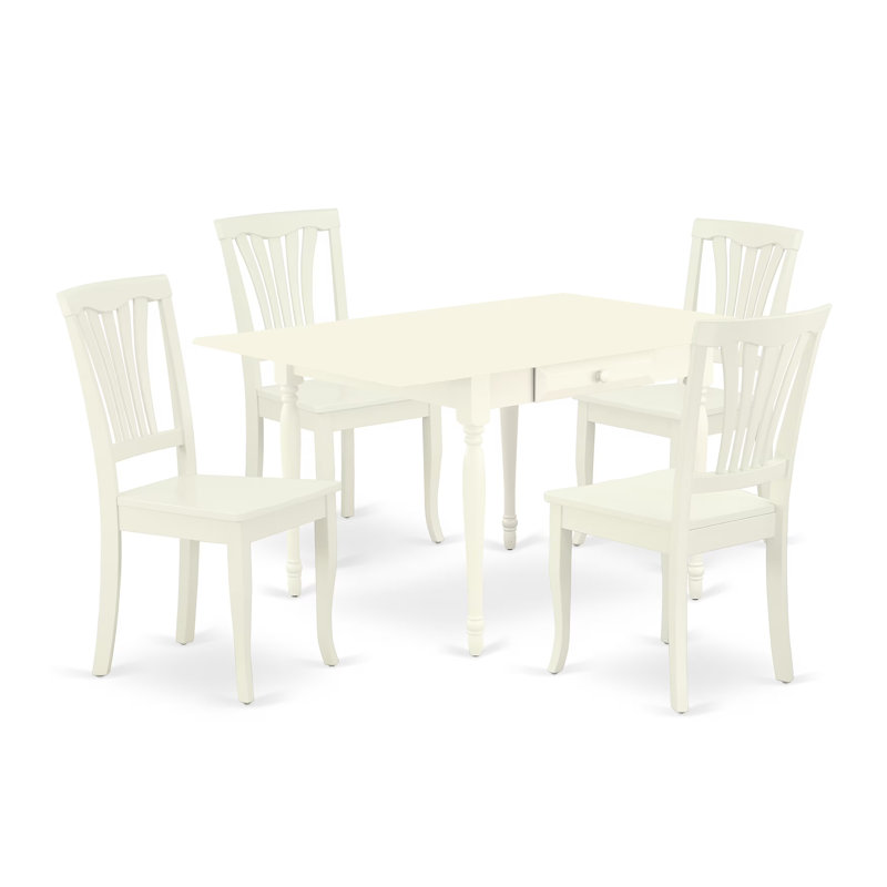 Ensemble de 5 pièces pour 4 pièces comprenant une table de salle à manger rectangulaire avec Dropleaf et 4 chaises, 36 po x 54 po, lin blanc