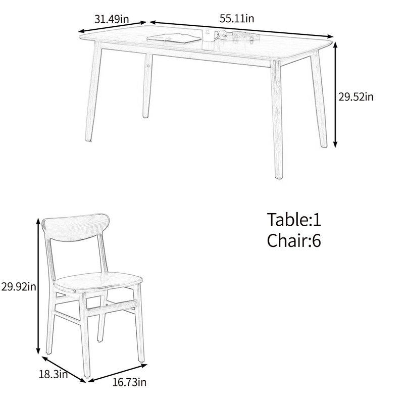 Ensemble de table pratique en bois massif de haute qualité, H 29,52 po x L 55,11 po x l 31,49 po