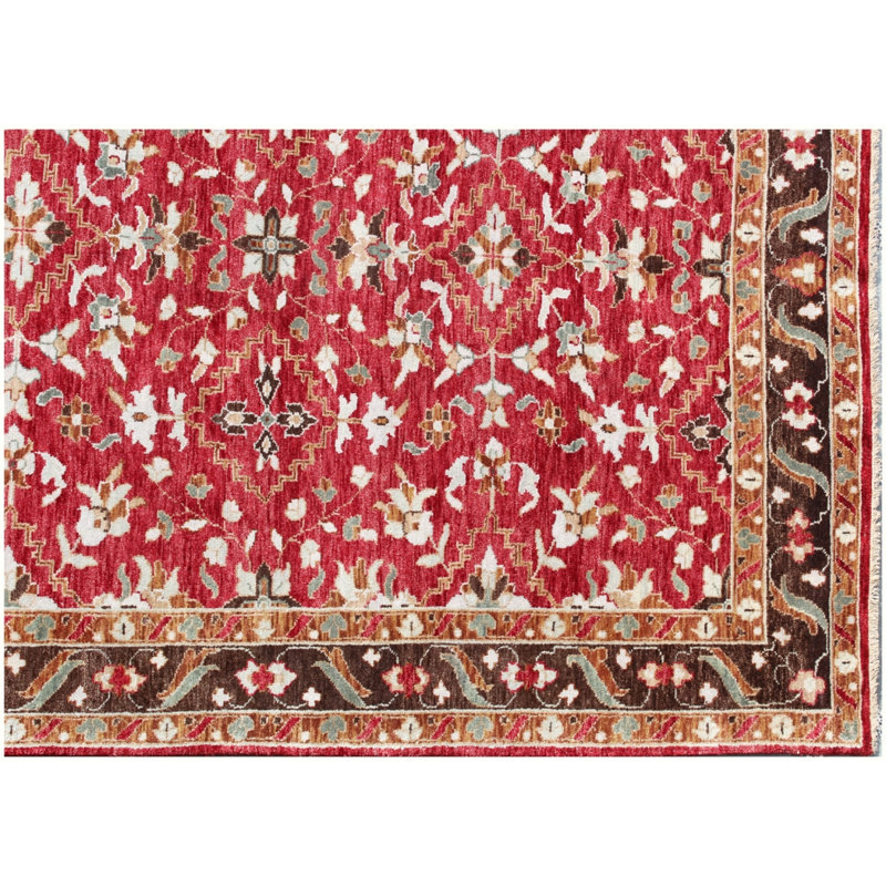 Hand-Knotted Red Oushak Wool Area Rug 6x9 ft– Traditional Floral Medallion Design, Vintage Oriental Carpet