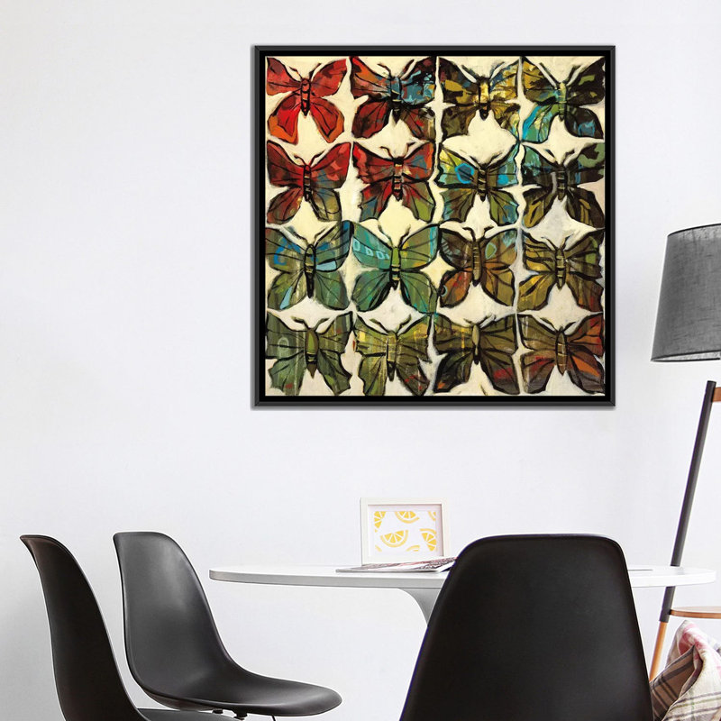 «Butterflies», reproduction sur toile, H 18 po x l 18 po x P 1,5 po, Toile avec cadre noir, Pas de tapis