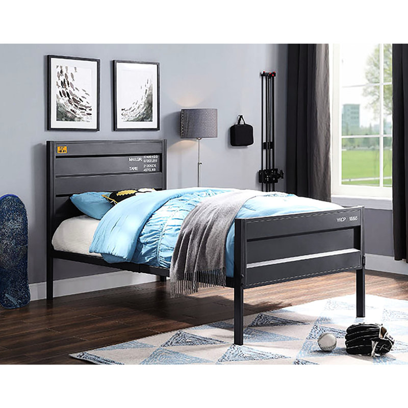 Twin Platform Bed In Gunmetal, Metal Frame, Modern Industrial Theme, No Box Spring Style,