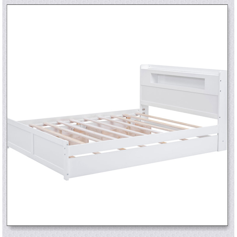 Lit plateforme avec rangement en bois avec DEL, 2 tiroirs et 1 lit gigogne