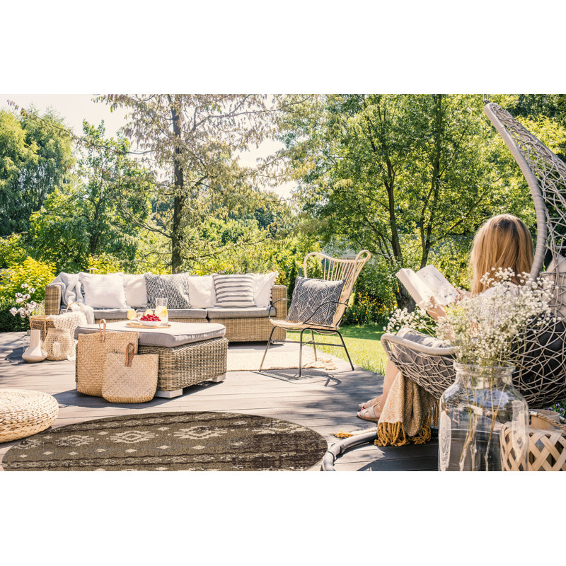 Tapis intérieur/extérieur brun design Wendland, Rond 6 pi 7 po