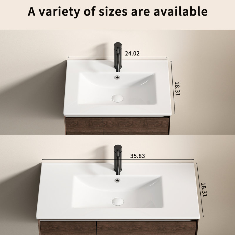 Lavabo de meuble-lavabo en céramique 36 pouces, fonction de trop-plein pratique, teinture - pour une utilisation pratique, comptoir blanc brillant, conception épurée, taches et dommages