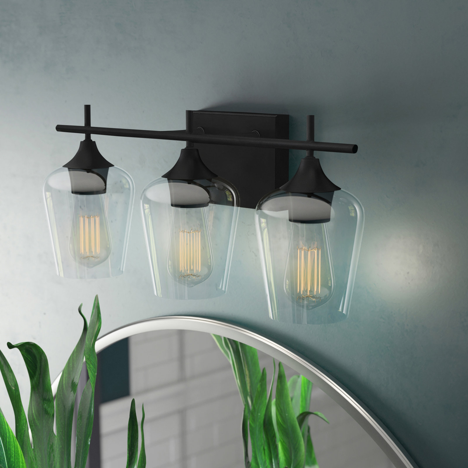 Breena 3-Light Dimmable Vanity Light, Black, Clear