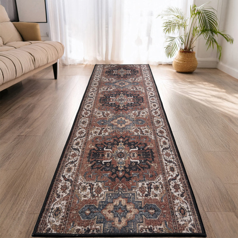 Antiq Red Medallion Design Anti-Slip Carpet, Rectangle 2'2" x 4'