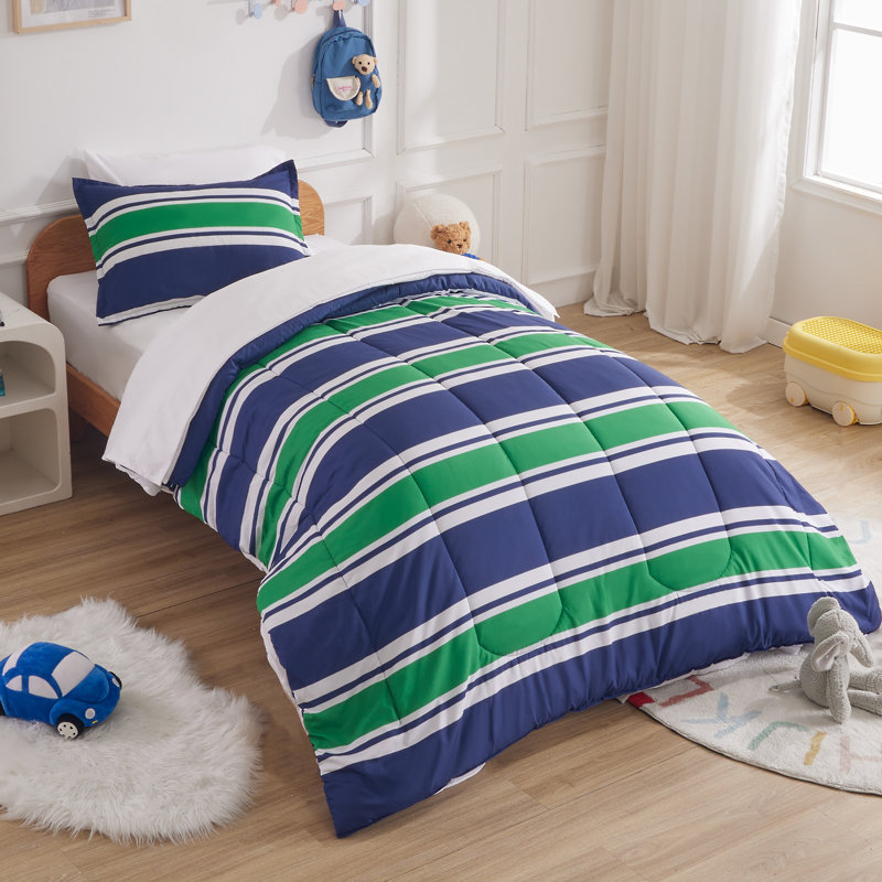 Ensemble d'édredon pour enfants avec taies décoratives, Simple/Simple TG, Navy Blue & Green