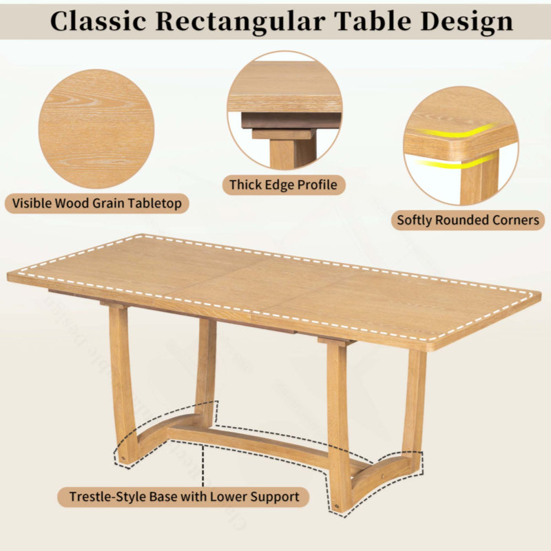 Ensemble de table de salle à manger extensible 7 pièces pour 6 personnes, table de cuisine rectangulaire avec 6 chaises rembourrées, chaises de salle à manger à dossier courbé pour la salle à manger