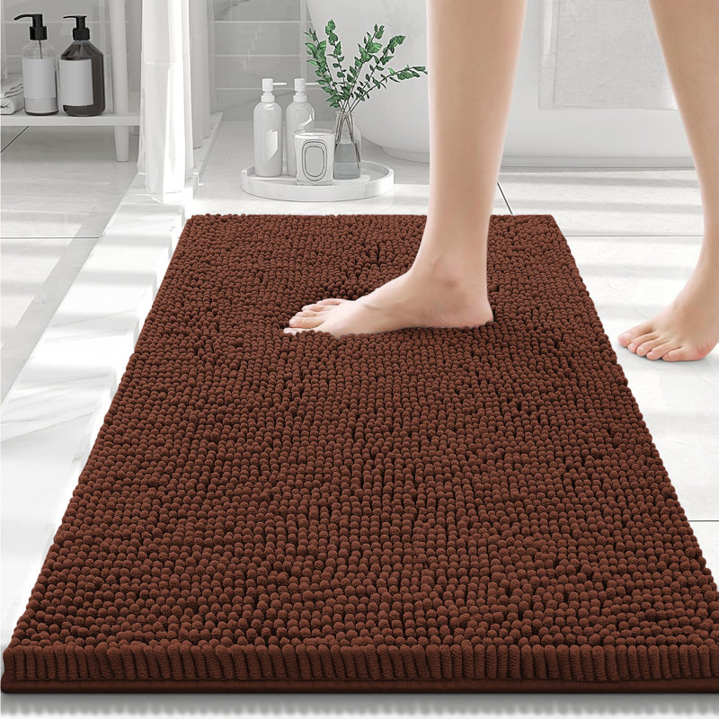 Chenille Non-Slip Non-Slip Bath Mat, Grey, 80cm L x 50cm W