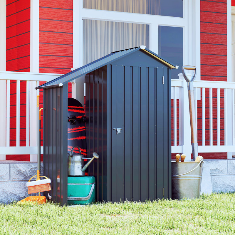 High Quality Galvanized Iron Sheet, Waterproof Design, Equipped With A Sturdy Locking System, Small Metal Compact Garden Shed, Dark Gray