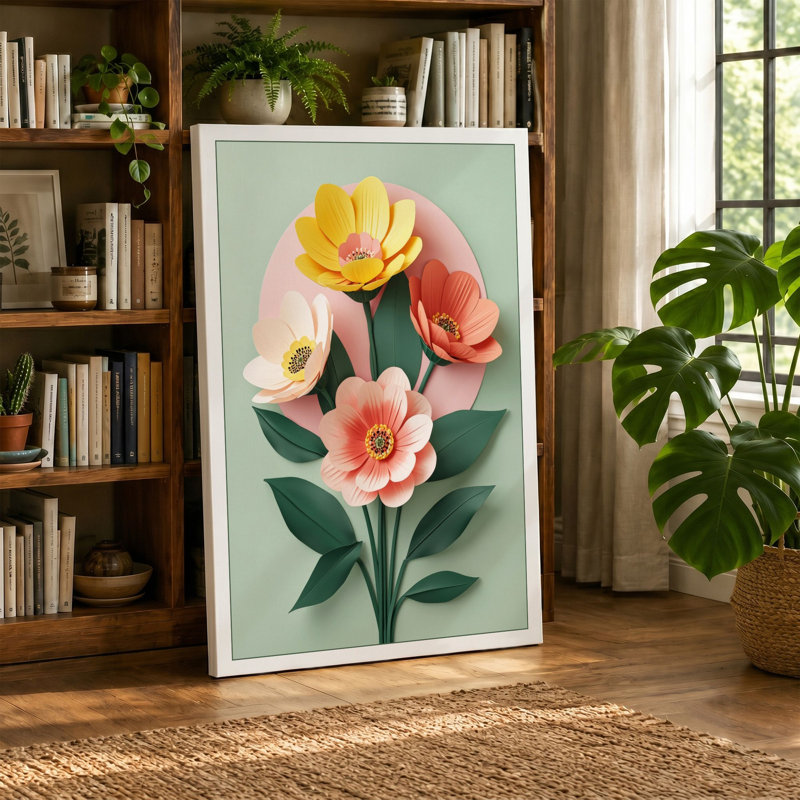 Blooming Paper Garden Botanical - Wrapped Canvas, 18x12 - 45.7 x 30.5 cm, Cream Border