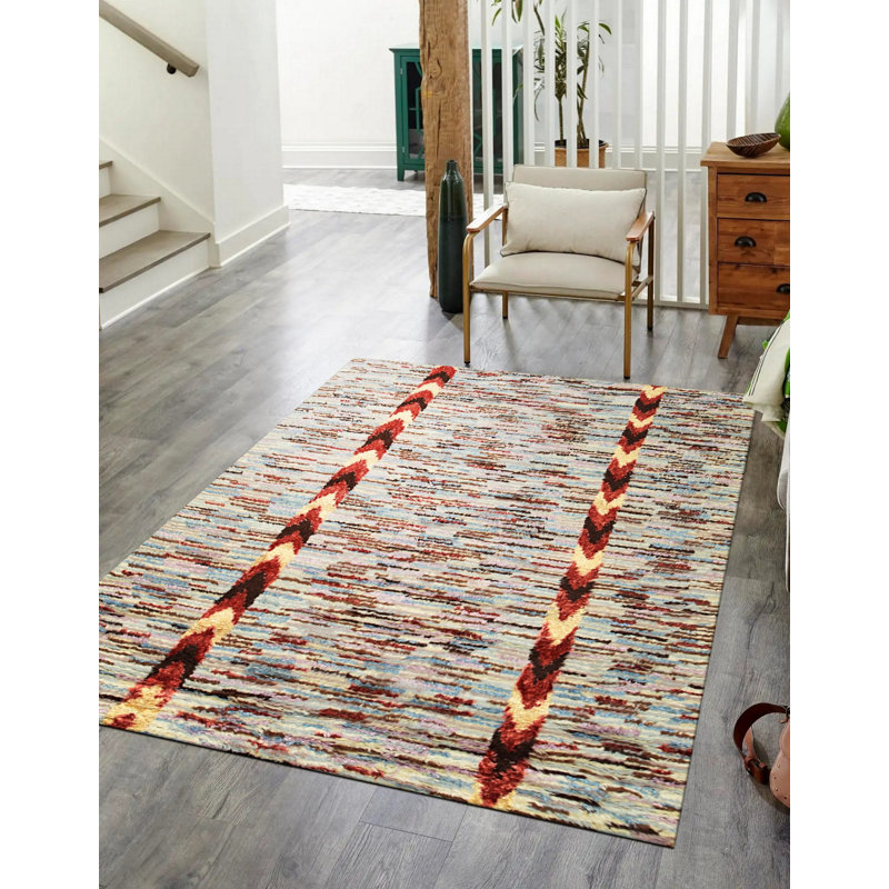 Tapis contemporain 6 pi 9 po multicolore en laine et bambou