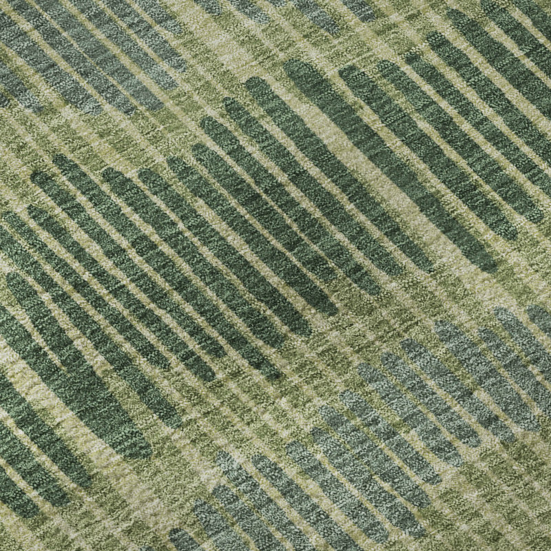 Premium Machine Washable Prisco Green Rug, Rectangle 2'6" x 3'10"