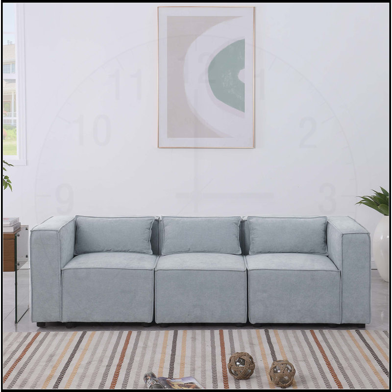 Canapé modulaire polyvalent à assise et dossier moelleux, H 26,4 po x l 92,6 po x P 33,5 po, 3, Bleu grisâtre