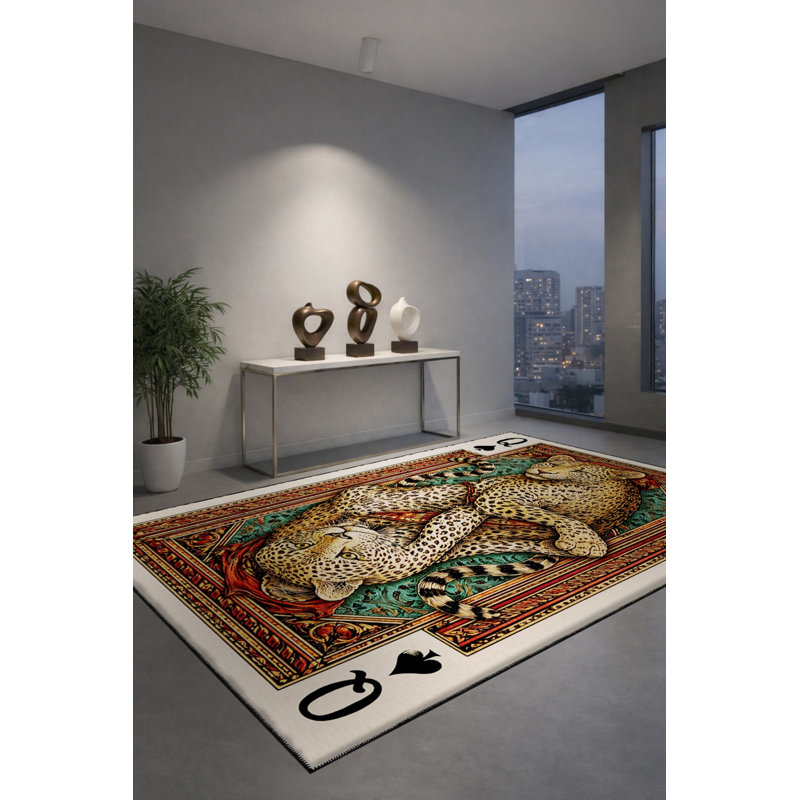 Tapis tissé crème à imprimé tigre Mosso, 3'3" x 9'10"
