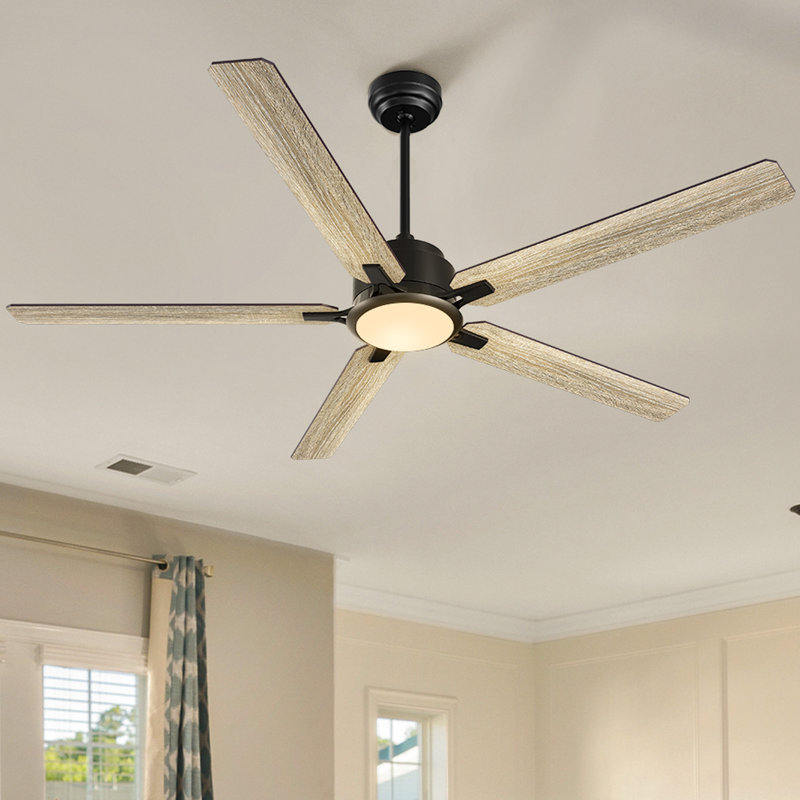Essex Smart 5 - Blade LED Ceiling Fan with Remote Control Light Kit, Downrod, Gray Oak, 56"
