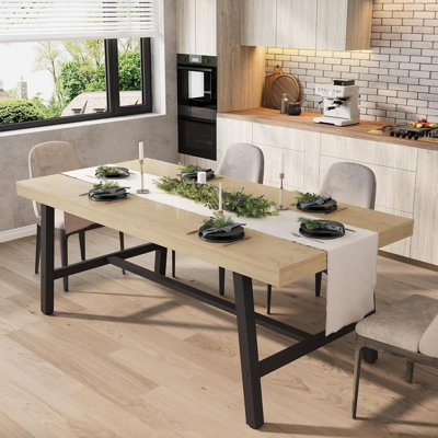 Industrial Wood Dining Table for 6–8, 70.87" Long Rectangular Table with Metal Frame, Natural Finish – Ideal for Kitchen or Dining Room by 17 Stories