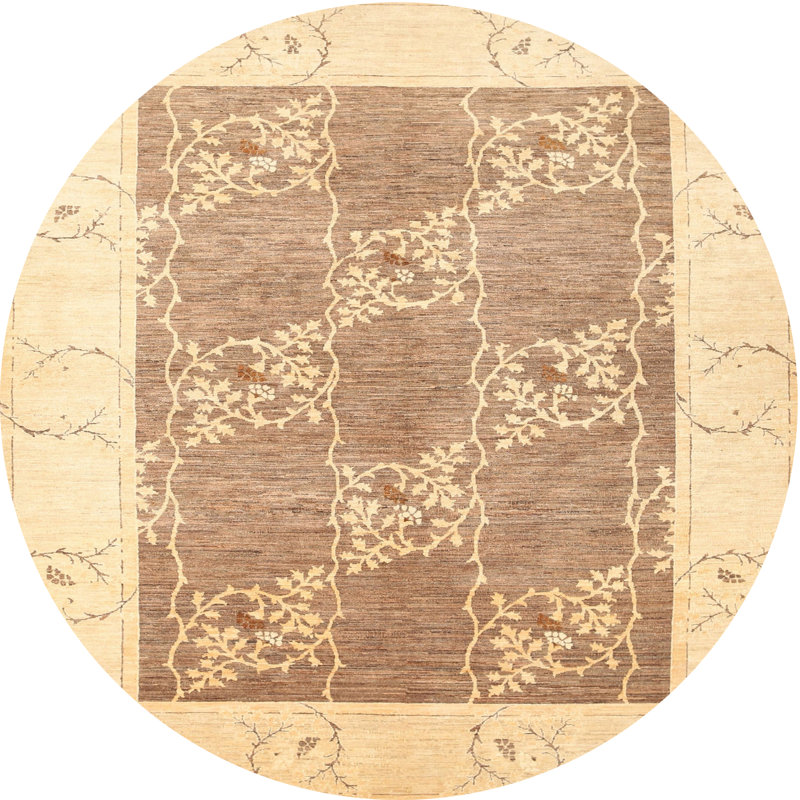 Tapis contemporain crème / brun, Rond 6 pi