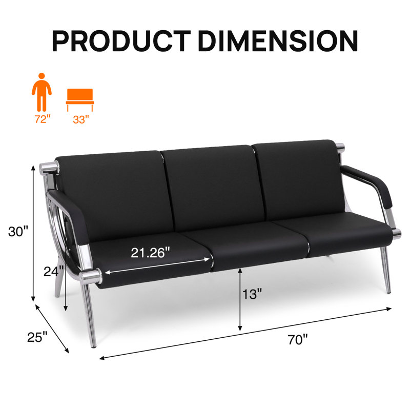 Reception Sofa with Metal Frame, Black
