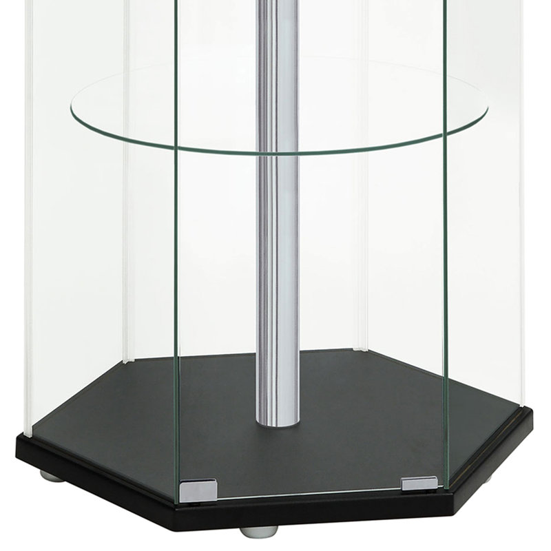 Black Glass 4-Shelf Curio Cabinet With Hexagonal Shape For Display In Primary Rooms Unique Storage Main Living Environments