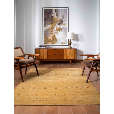 Manns Hand Knotted Loom Wool Eco-Friendly Area Rugs - Rectangle, Gold Color, Contemporary Modern Design, High Pile Thick Handmade Anti Skid Area Rugs for Living Room, Bed Room