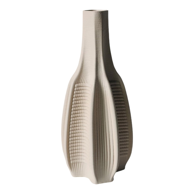 Stoneware Vase Valencia Trend Sculptural Ribbed Textured Stone-Inspired Design With Geometric Contoured Form And Vertical Relief Detailing Modern Decorative Accent Piece