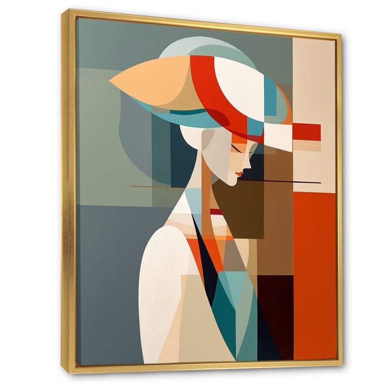 Femme, art déco IV, impression sur toile, H 44 po x l 34 po x P 1,5 po, Cadre flottant doré