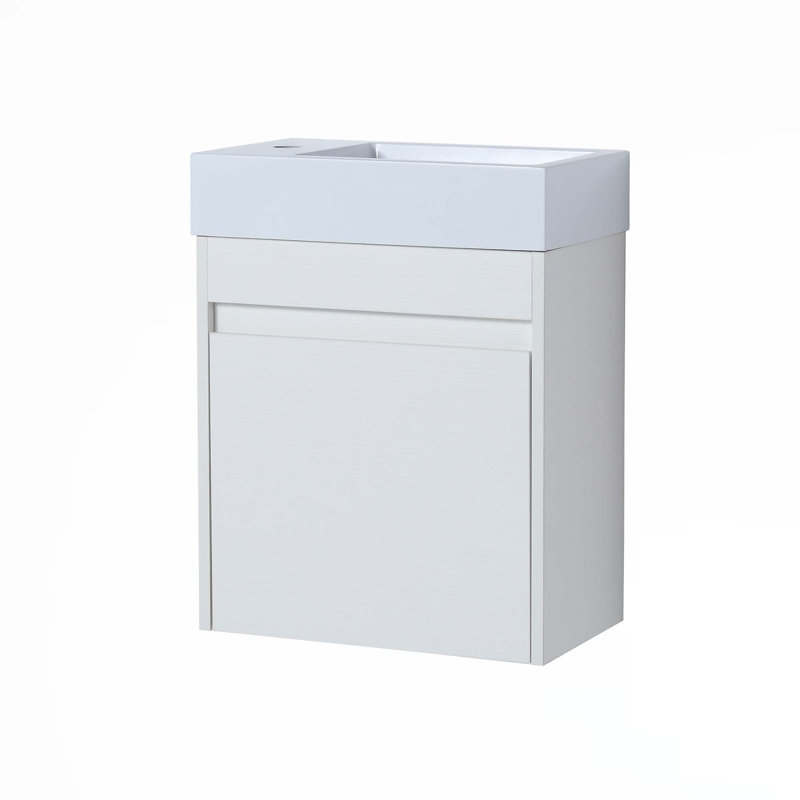 Floating Wall-Mounted Bathroom Vanity With Sink, White Straight Grain