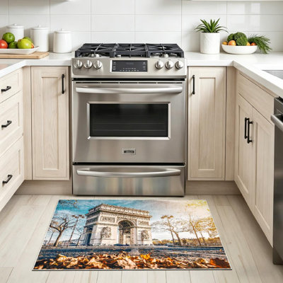 Clear Machine Washable,Triomphe Paris Autumn Scenery Street Indoor Area Rug