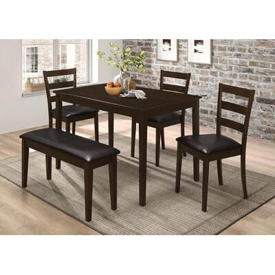 5 Piece Dining Set With Bench In Cappuccino And Dark Brown -  Red Barrel StudioÂ®, E3DBC933744443F9B516CD77511CEDE5