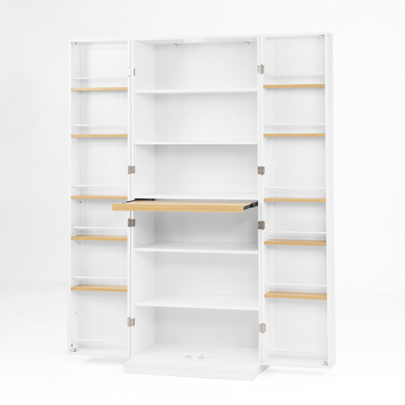 Armoire de cuisine blanche avec portes et tablettes réglables Buffet autoportant pour cuisine