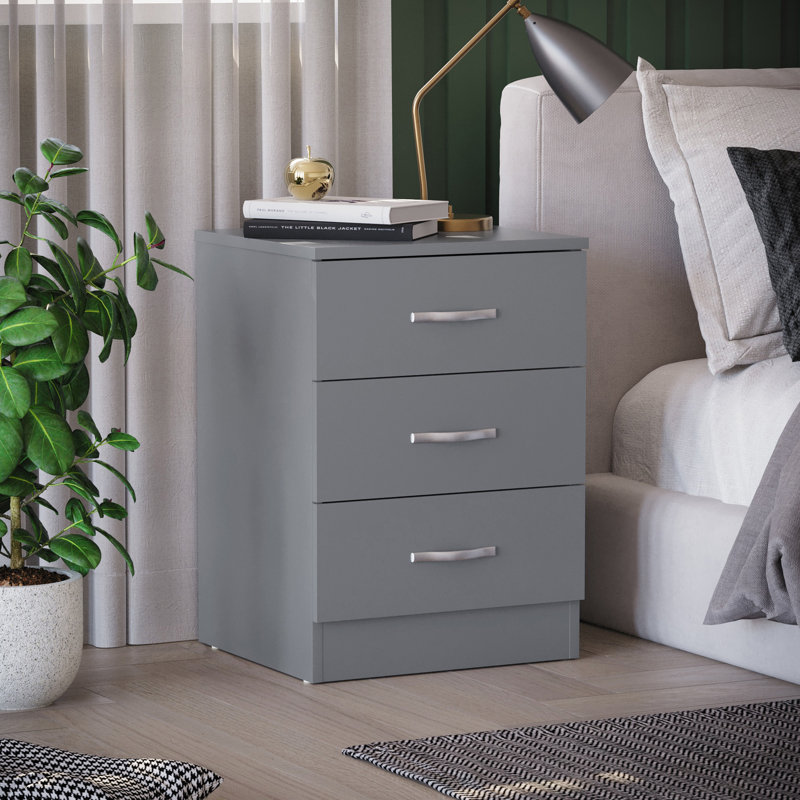Maybery 3 - Drawer Bedside Table Nightstand, Grey