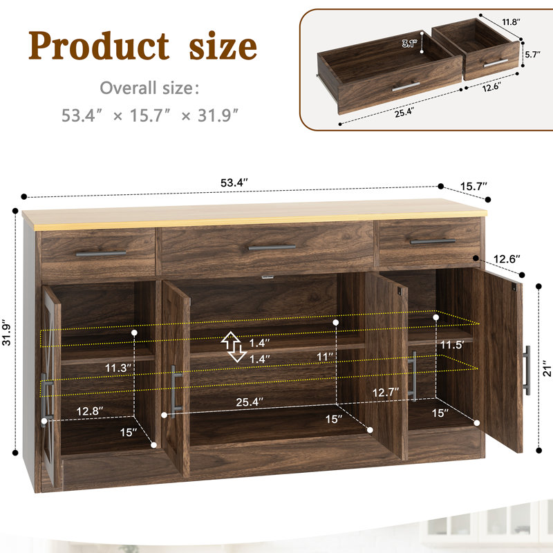  Buffet de 53,4 po Cydney, Brun