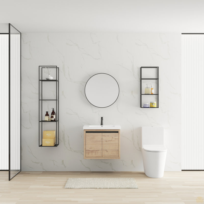 Armoire de salle de bain avec lavabo, portes à fermeture douce, conception à fixation flottante, Imitation chêne